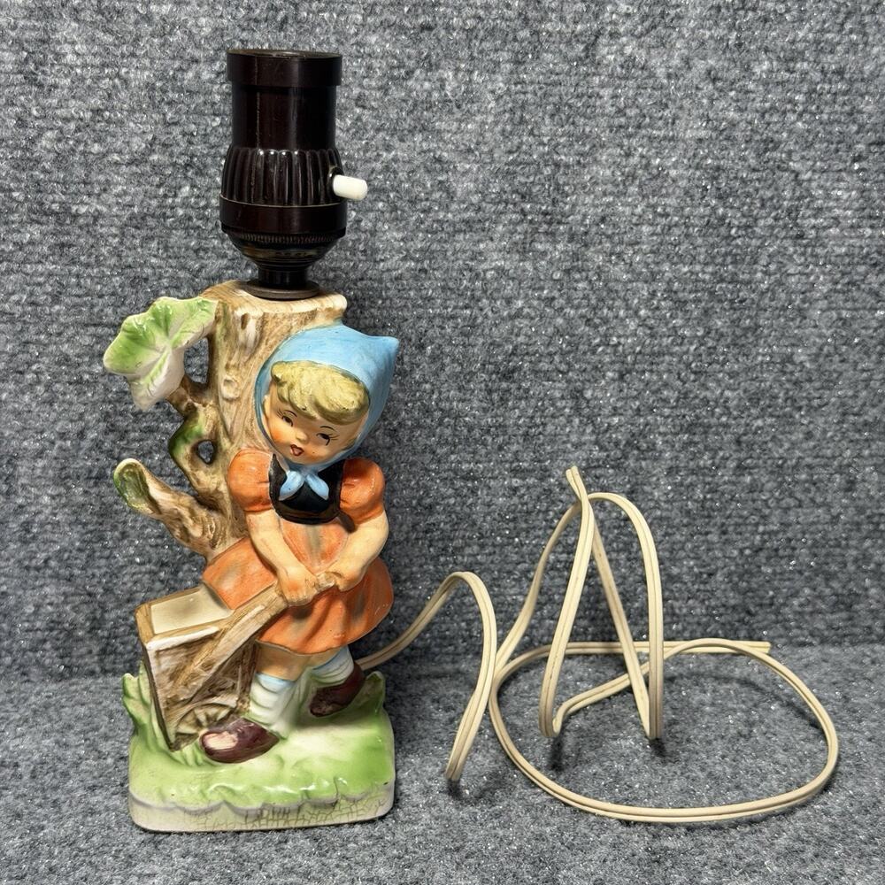 Vintage Chase Japan Porcelain Figurine Girl With Wagon Lamp Hand Painted READ